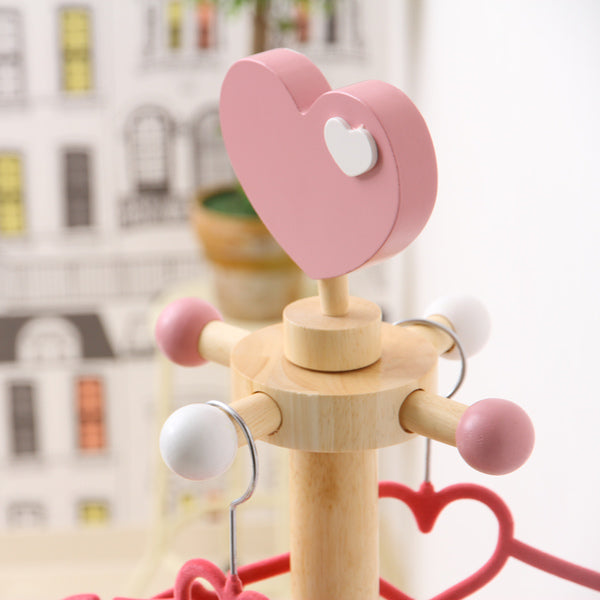 キッズハンガーポール高さ117.5cm木製ハート制服鞄収納キッズハンガーポール