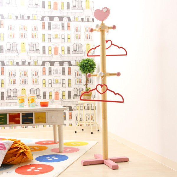 キッズハンガーポール高さ117.5cm木製ハート制服鞄収納キッズハンガーポール