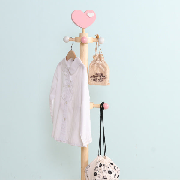 キッズハンガーポール高さ117.5cm木製ハート制服鞄収納キッズハンガーポール