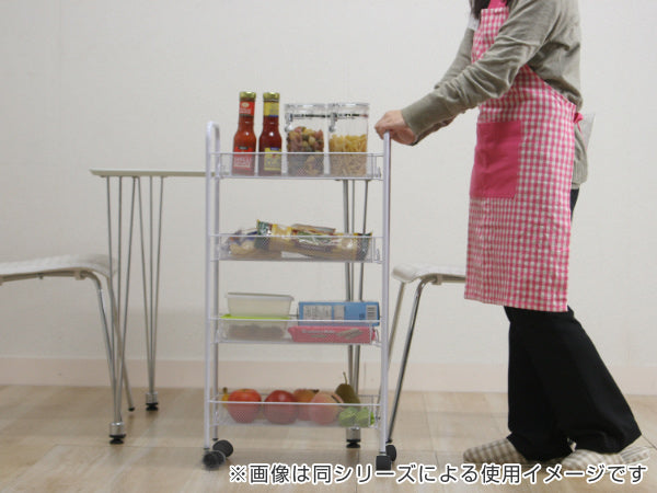 キッチンワゴン幅43.5cm3段メッシュラックキャスター付