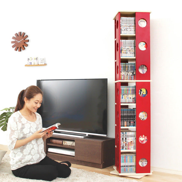 回転コミックラック幅34cm7段ブックシェルフ本棚高さ168cm