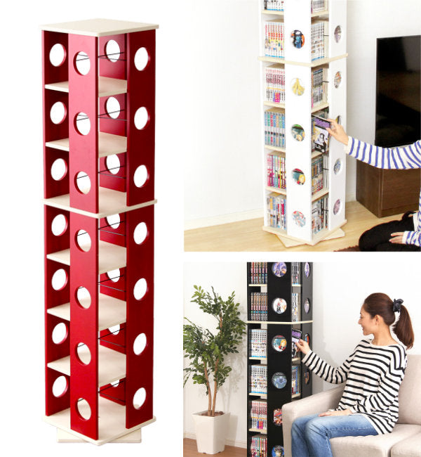 回転コミックラック幅34cm7段ブックシェルフ本棚高さ168cm