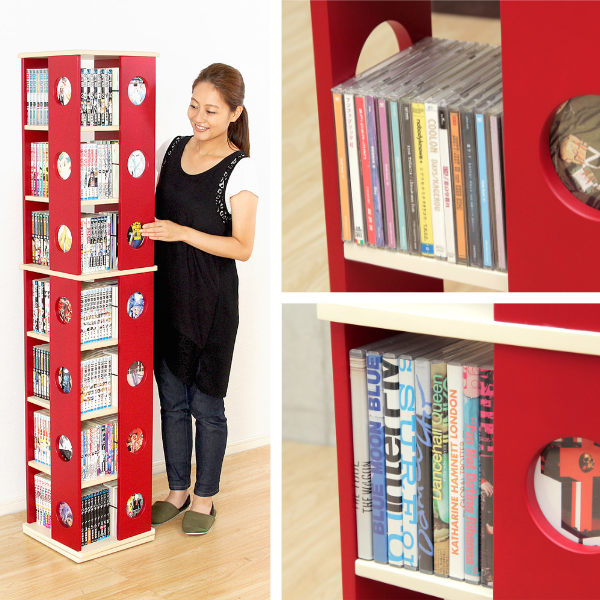 回転コミックラック幅34cm7段ブックシェルフ本棚高さ168cm
