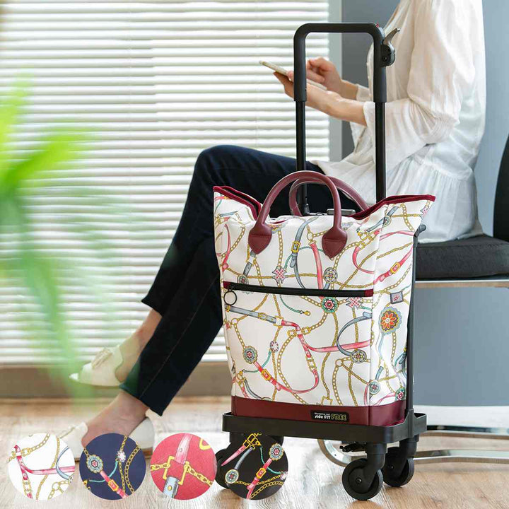 ショッピングカート4輪横押しサイドカートフリーリアン柄おしゃれ軽量