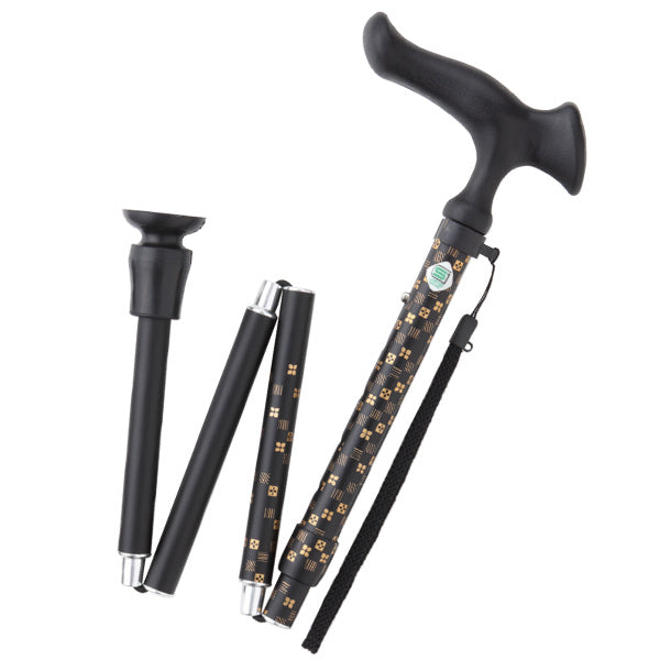 杖ステッキ折りたたみかるがもE市松模様黒男性女性おしゃれプレゼントコンパクト