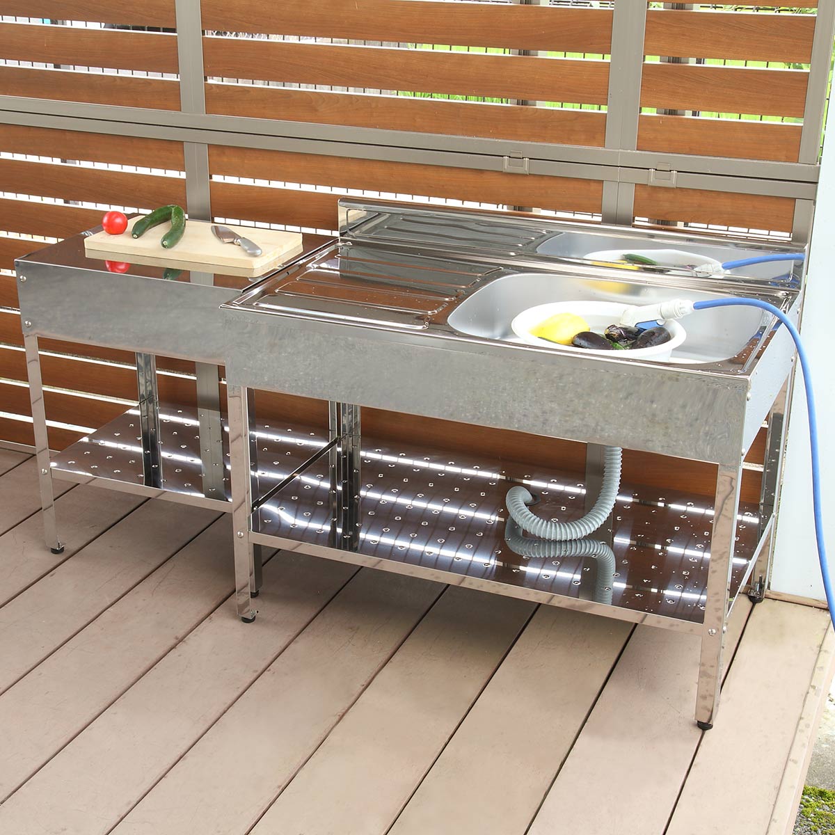 【幅100cm】屋外 流し台 ステンレス ガーデンシンク 作業台 キッチン 台所 流し台 ステンレス 簡易流し台 幅100×奥行55×高さ78cm ガーデンシンク