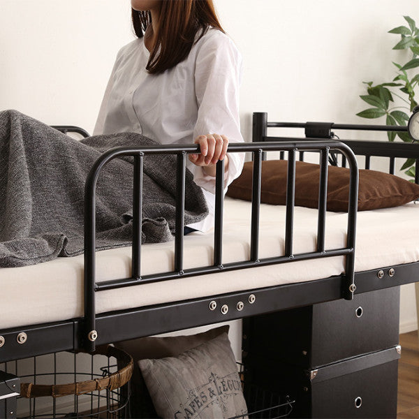 ロフトベッド宮付き高さ調節ミドルハイタイプベッドパイプベッドコンセント付