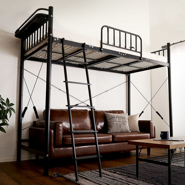 ロフトベッド宮付き高さ調節ミドルハイタイプベッドパイプベッドコンセント付