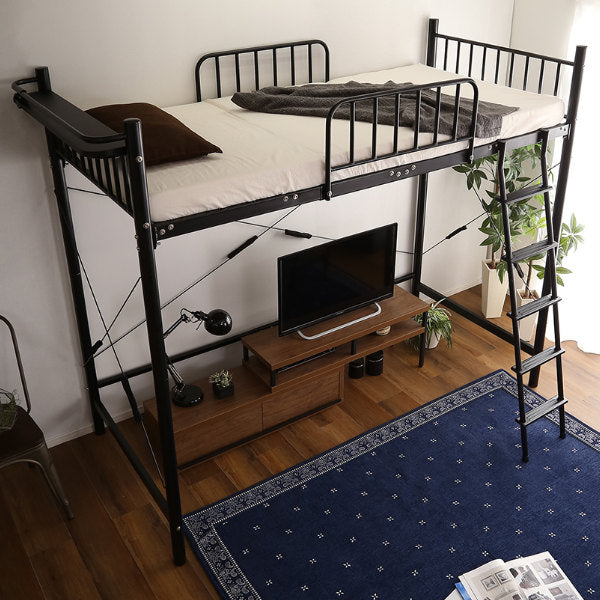 ロフトベッド宮付き高さ調節ミドルハイタイプベッドパイプベッドコンセント付