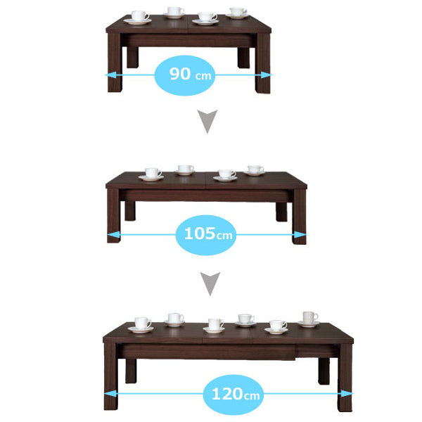 リビングテーブル伸縮幅90～120cm4人用伸縮ローテーブル折れ脚座卓