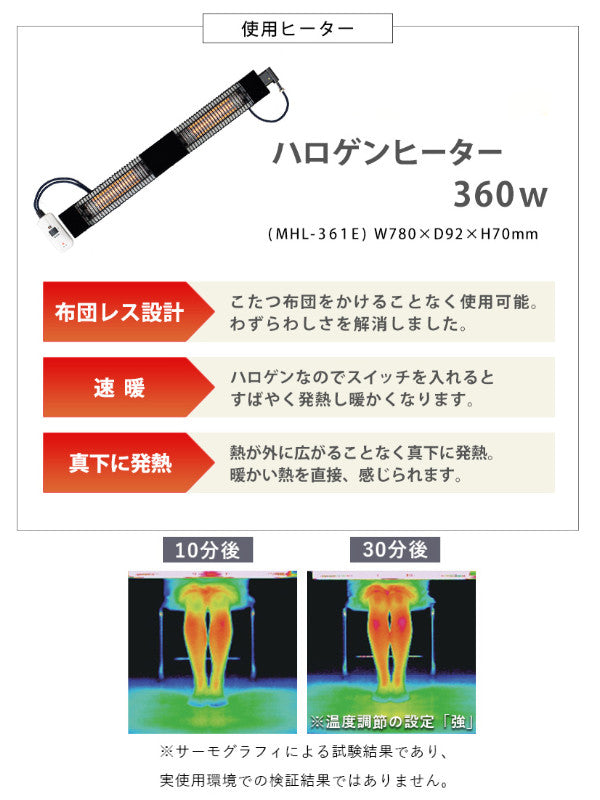 ダイニングこたつ幅120cm布団いらず木製天然木ダイニングデスクこたつ