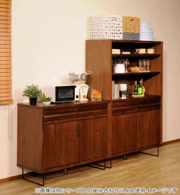 キャビネット上段オープンラックウォールナット材日本製幅90cm