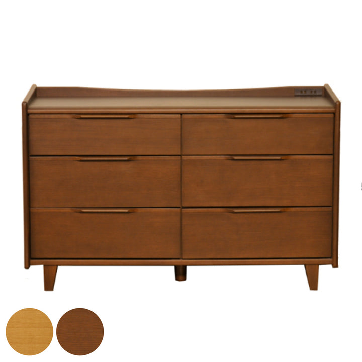 リビングボード北欧風ワイドチェスト3段6杯天然木幅120cm