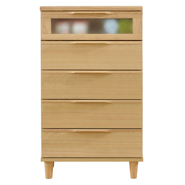 ウッドチェスト5段北欧風天然木突板幅60cm