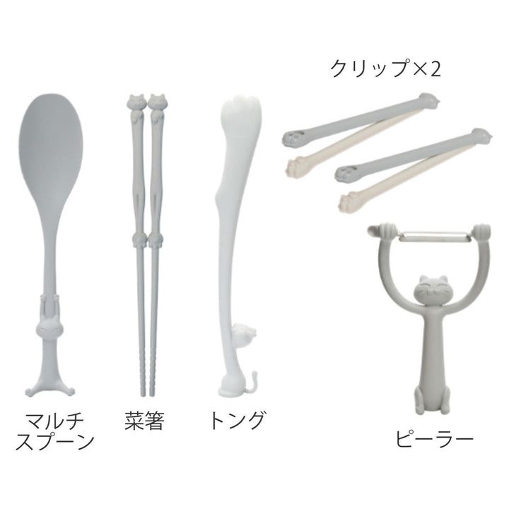 キッチンツール5点セットフェリーチェfeliceマルチスプーントングピーラーチョップスティッククリップネコ猫