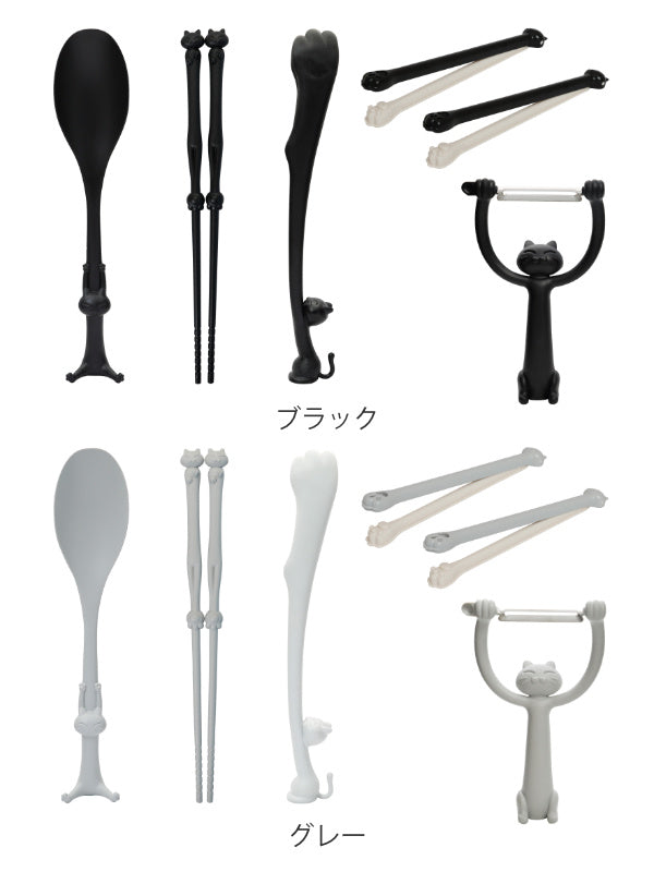 キッチンツール5点セットフェリーチェfeliceマルチスプーントングピーラーチョップスティッククリップネコ猫