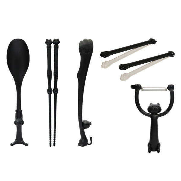 キッチンツール5点セットフェリーチェfeliceマルチスプーントングピーラーチョップスティッククリップネコ猫