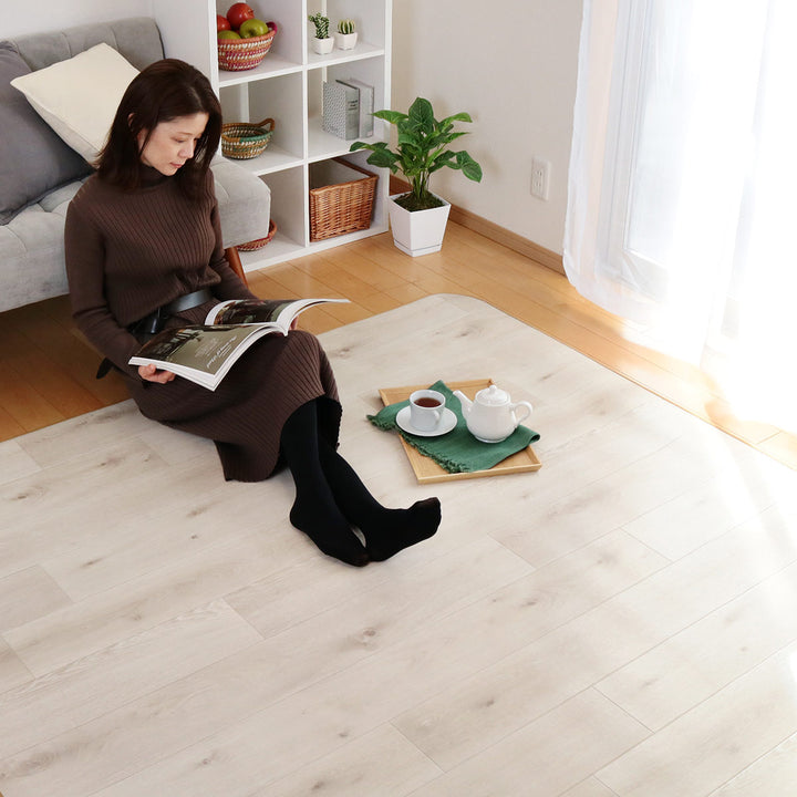 ラグ182×182cmラグマットラスティックオーク消臭タイプ既製サイズアイボリー