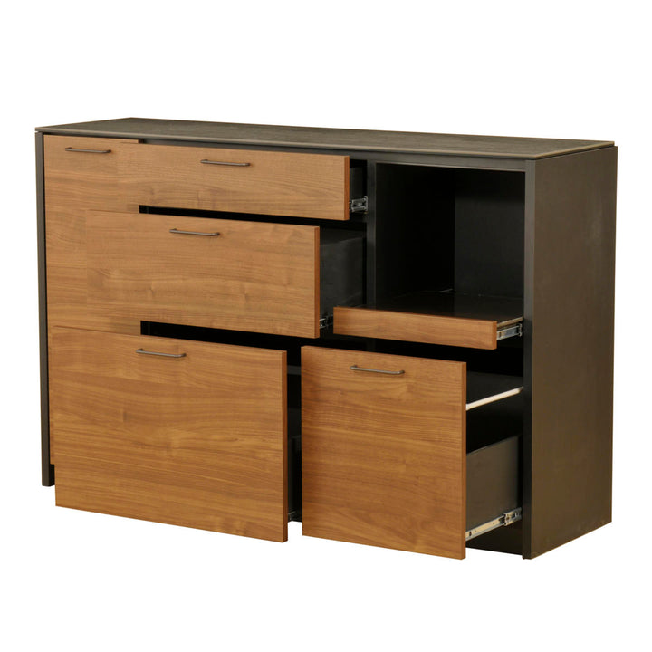 キッチンカウンターセラミック天板背面化粧仕上げFelizウォールナット/ブラック幅140cm