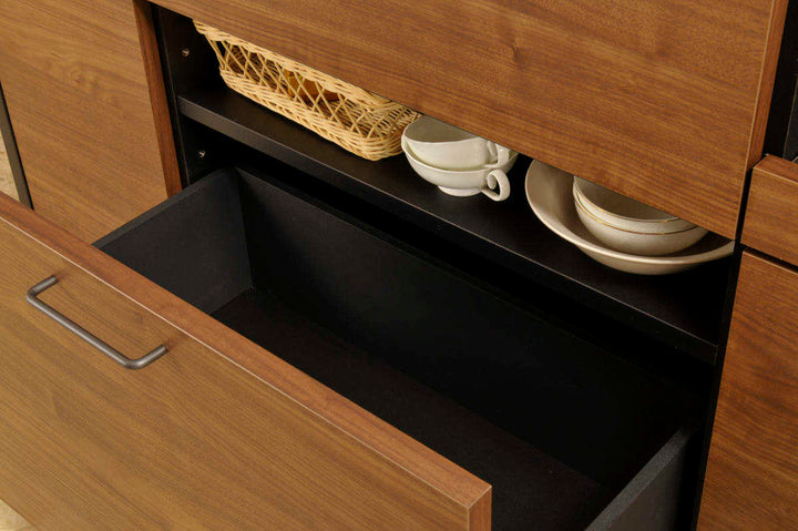 キッチンカウンターセラミック天板背面化粧仕上げFelizウォールナット/ブラック幅140cm