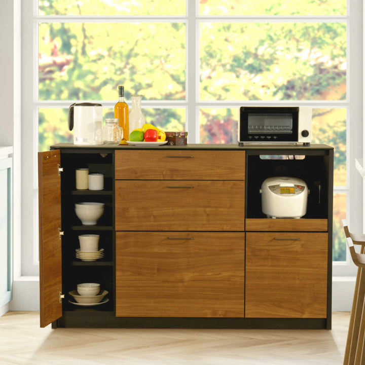 キッチンカウンターセラミック天板背面化粧仕上げFelizウォールナット/ブラック幅140cm