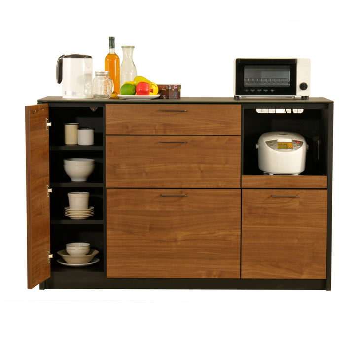 キッチンカウンターセラミック天板背面化粧仕上げFelizウォールナット/ブラック幅140cm