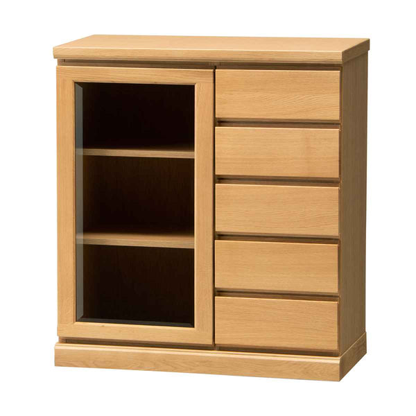 サイドボード片開きガラス扉引出し5段天然木FIGARO幅77cm