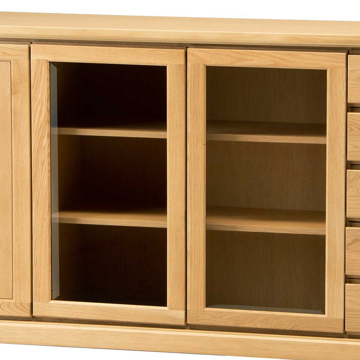 サイドボード3枚扉ガラス扉引出し5段天然木FIGARO幅153cm