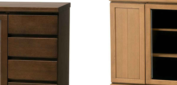 サイドボード3枚扉ガラス扉引出し5段天然木FIGARO幅153cm