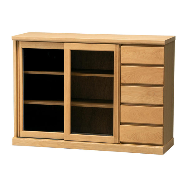 サイドボードスライドガラス扉引出し5段天然木FIGARO幅120cm