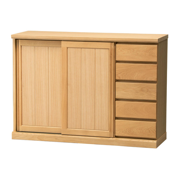 サイドボードスライド板扉引出し5段天然木FIGARO幅120cm