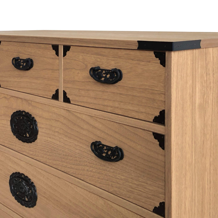 総桐民芸たんす幅75cm5段焼桐調オイル仕上げ