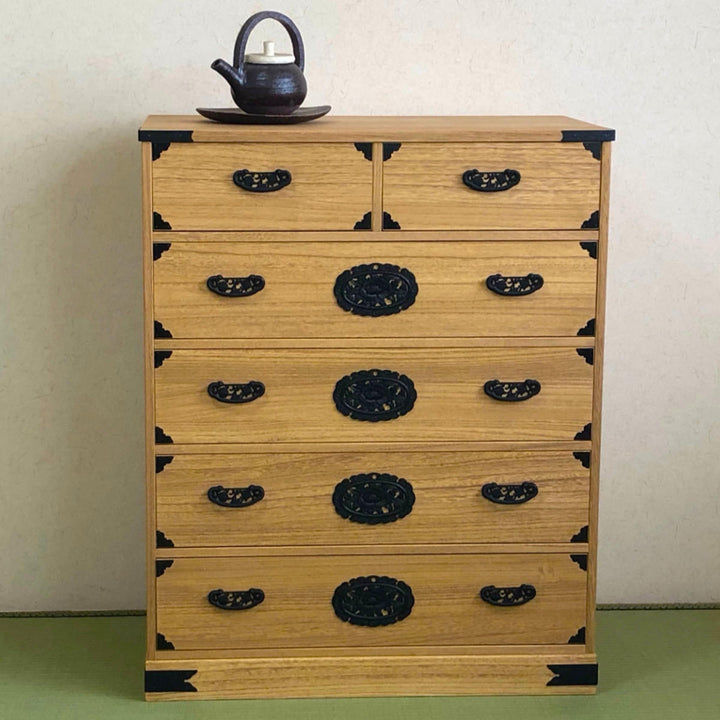 総桐民芸たんす幅75cm5段焼桐調オイル仕上げ