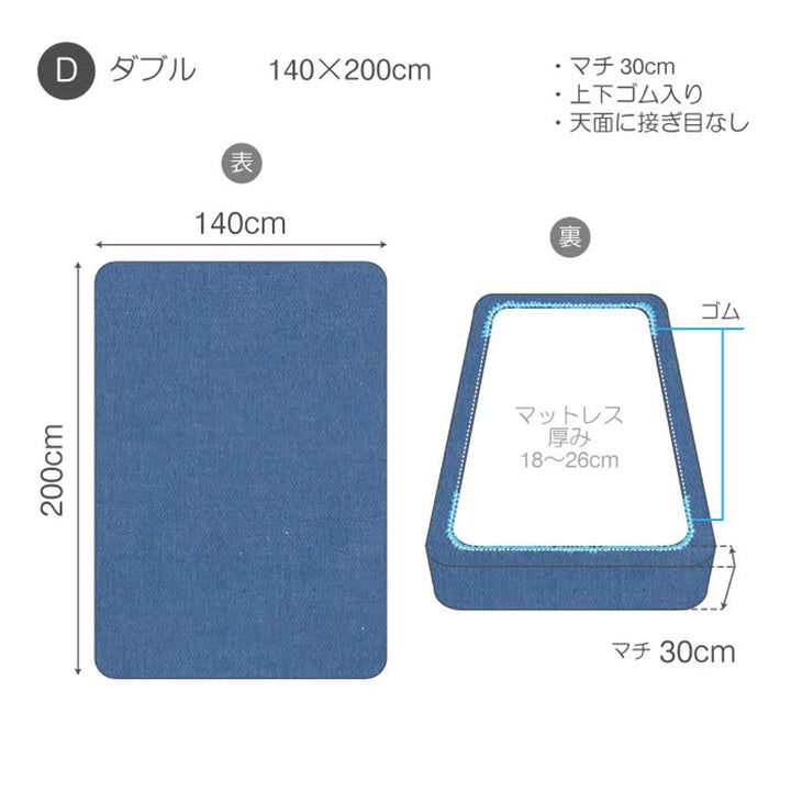 ボックスシーツダブル綿100％デニム素材ライトデニムFabtheHome