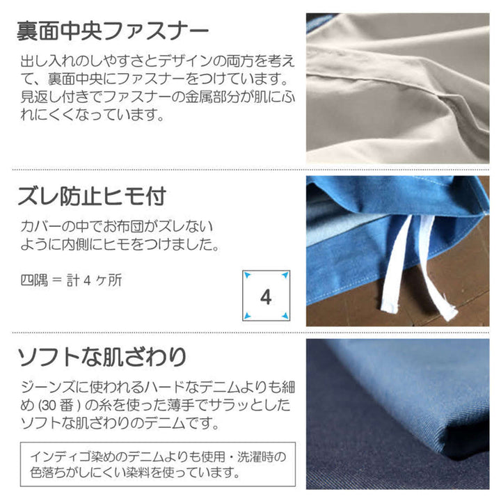 こたつ布団カバー200x240cm長方形綿100％デニム素材ライトデニムFabtheHome