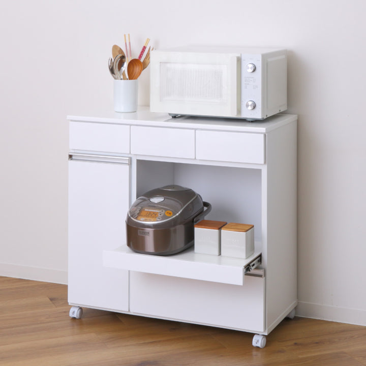 キッチンカウンター幅82cmキャスター2口コンセント付背面化粧完成品