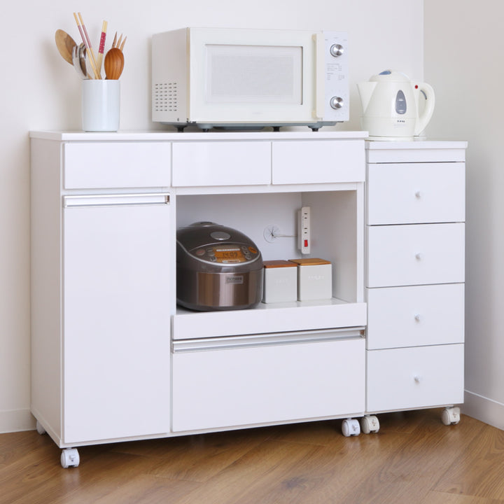 キッチンカウンター幅82cmキャスター2口コンセント付背面化粧完成品