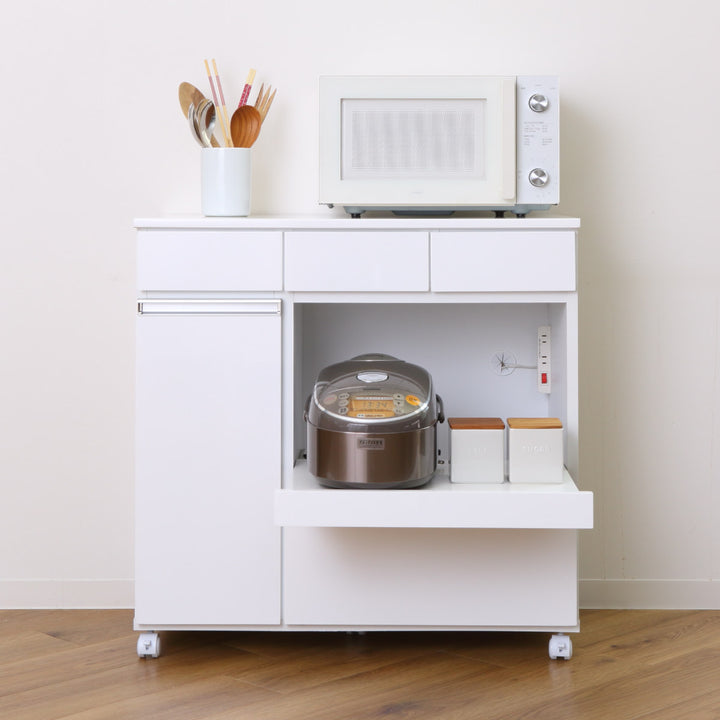 キッチンカウンター幅82cmキャスター2口コンセント付背面化粧完成品