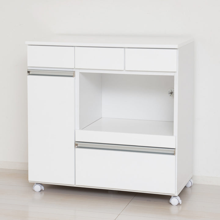 キッチンカウンター幅82cmキャスター2口コンセント付背面化粧完成品