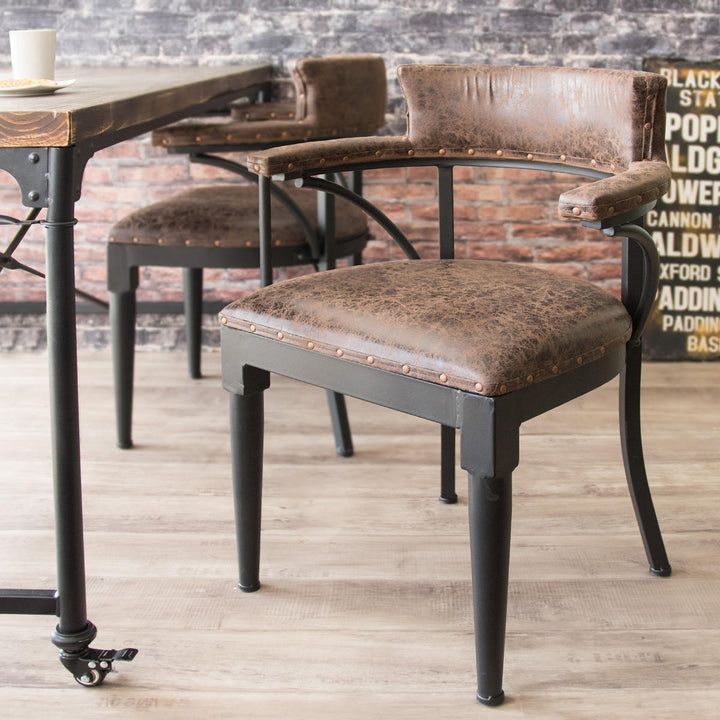 チェア座面高50cmレザー調ヴィンテージ加工スタッズ肘掛け