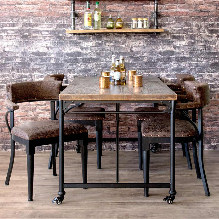 チェア座面高50cmレザー調ヴィンテージ加工スタッズ肘掛け