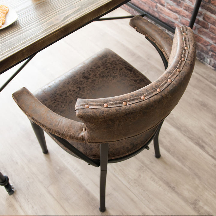 チェア座面高50cmレザー調ヴィンテージ加工スタッズ肘掛け