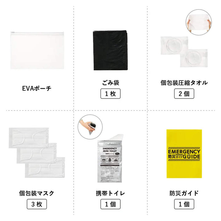 防災衛生6点セットどこでも防災セット3日分ポーチタイプ