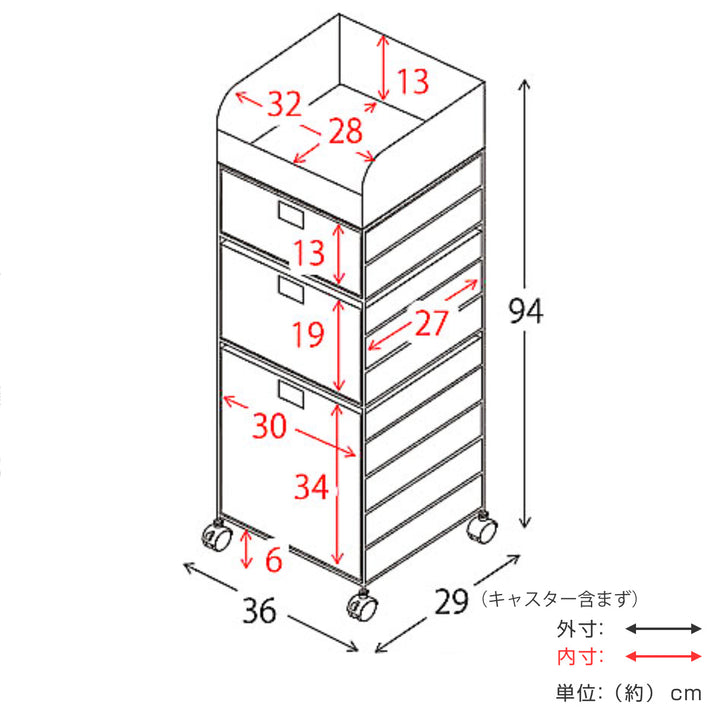 ランドリーボックスDiario3段高さ92cm