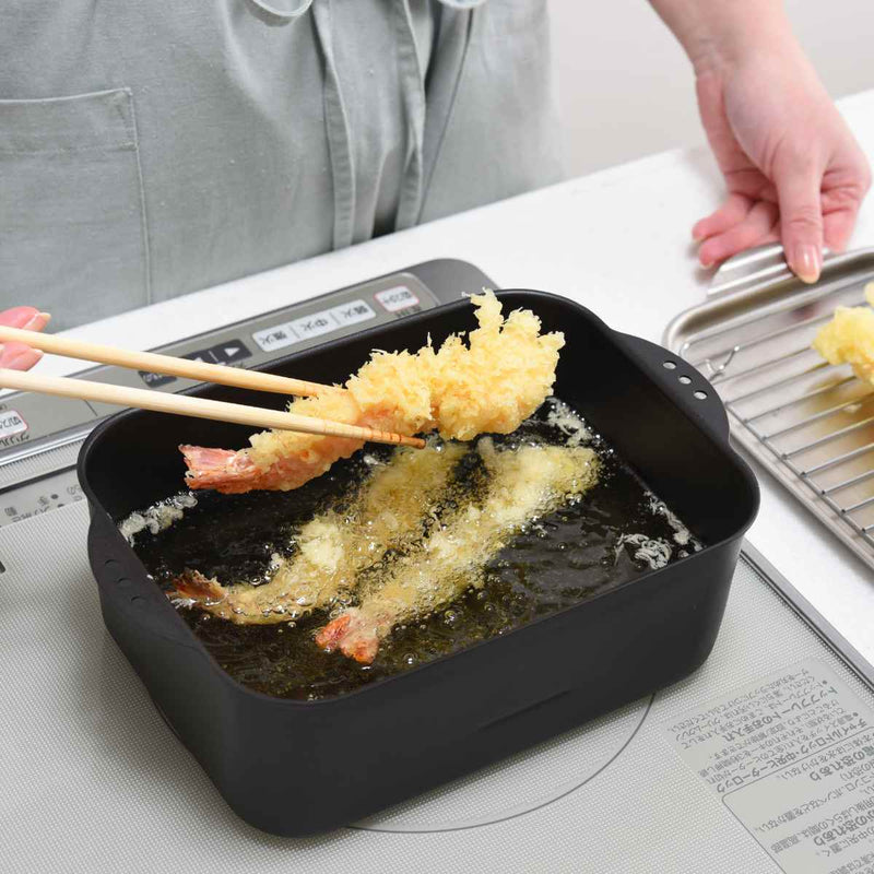 天ぷら鍋IH対応天ぷら鍋角型ワイドアミ･フタ付日本製