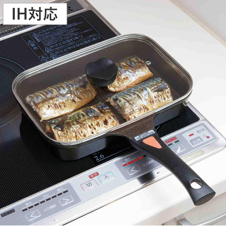 魚焼きフライパンIH対応IHゴールドマーブル魚焼きパンフタ付き