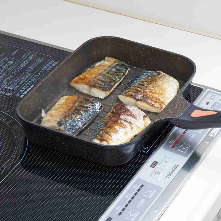 魚焼きフライパンIH対応IHゴールドマーブル魚焼きパンフタ付き