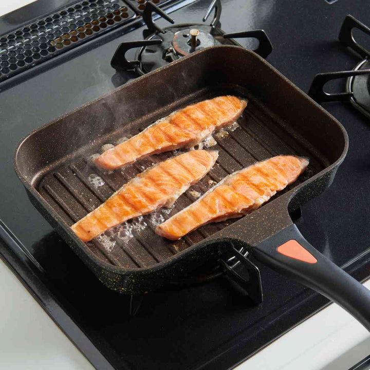 魚焼きフライパンIH対応IHゴールドマーブル魚焼きパンフタ付き