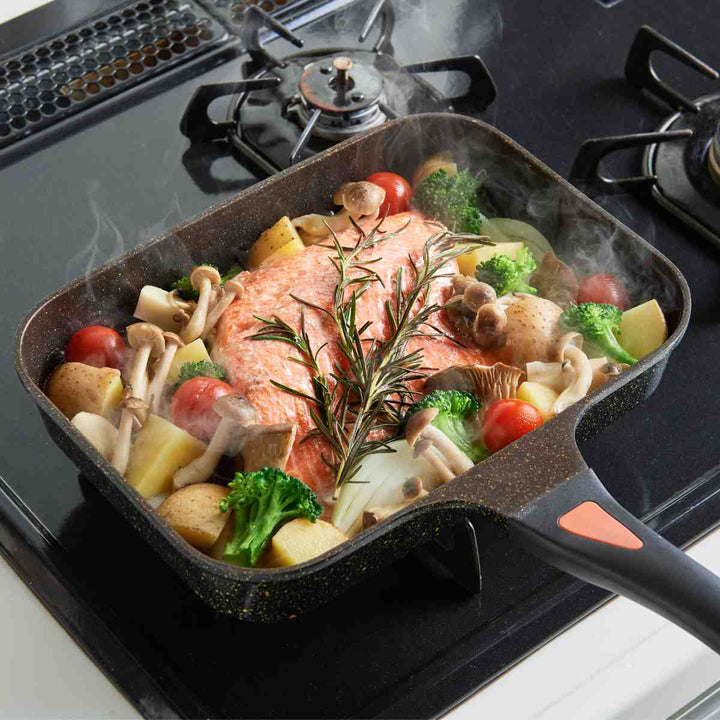 魚焼きフライパンIH対応IHゴールドマーブル魚焼きパンフタ付き