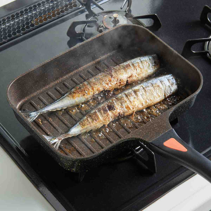 魚焼きフライパンIH対応IHゴールドマーブル魚焼きパンフタ付き